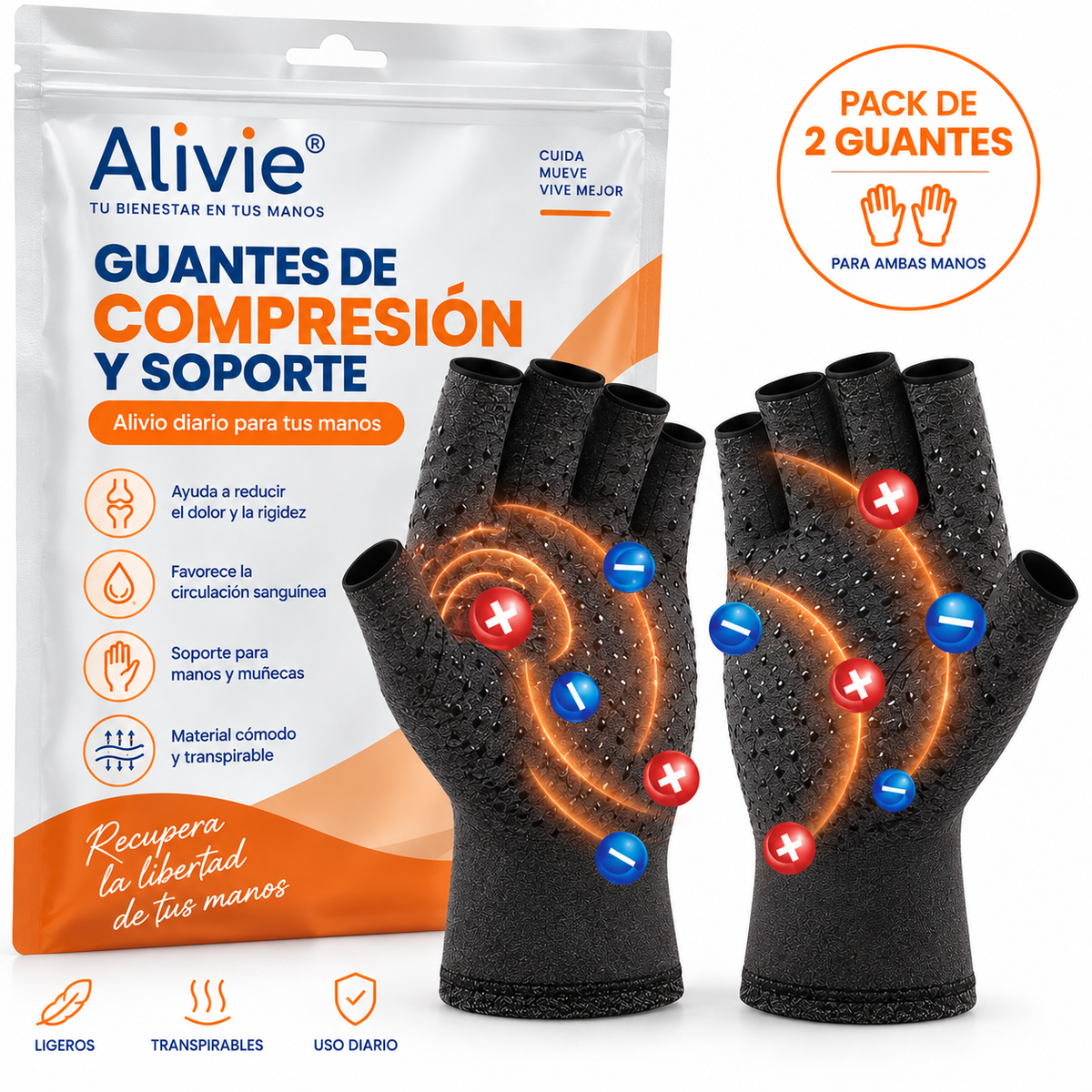 Alivie® - 2-Pack Compression and Support Gloves
